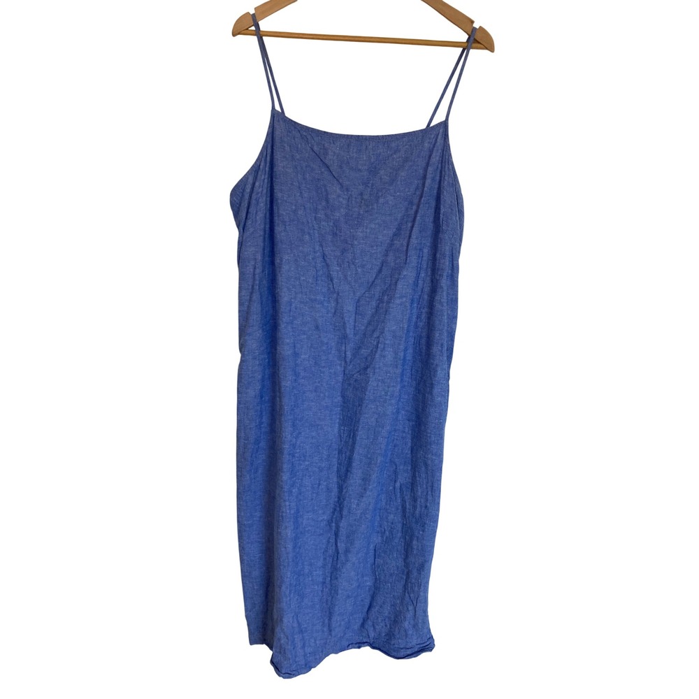 M&S Collection Blue Linen Blend Chambray Midi Slip Dress Size US 18 T52 6704